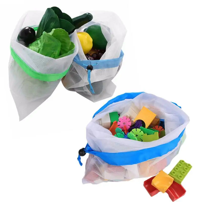 Reusable Mesh Bags - Set for Groceries, Storage, and Organization
