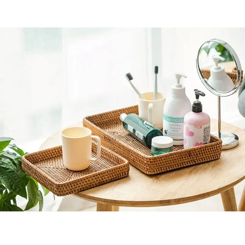 Rattan Rectangular Serving Tray – Handmade Set of 3