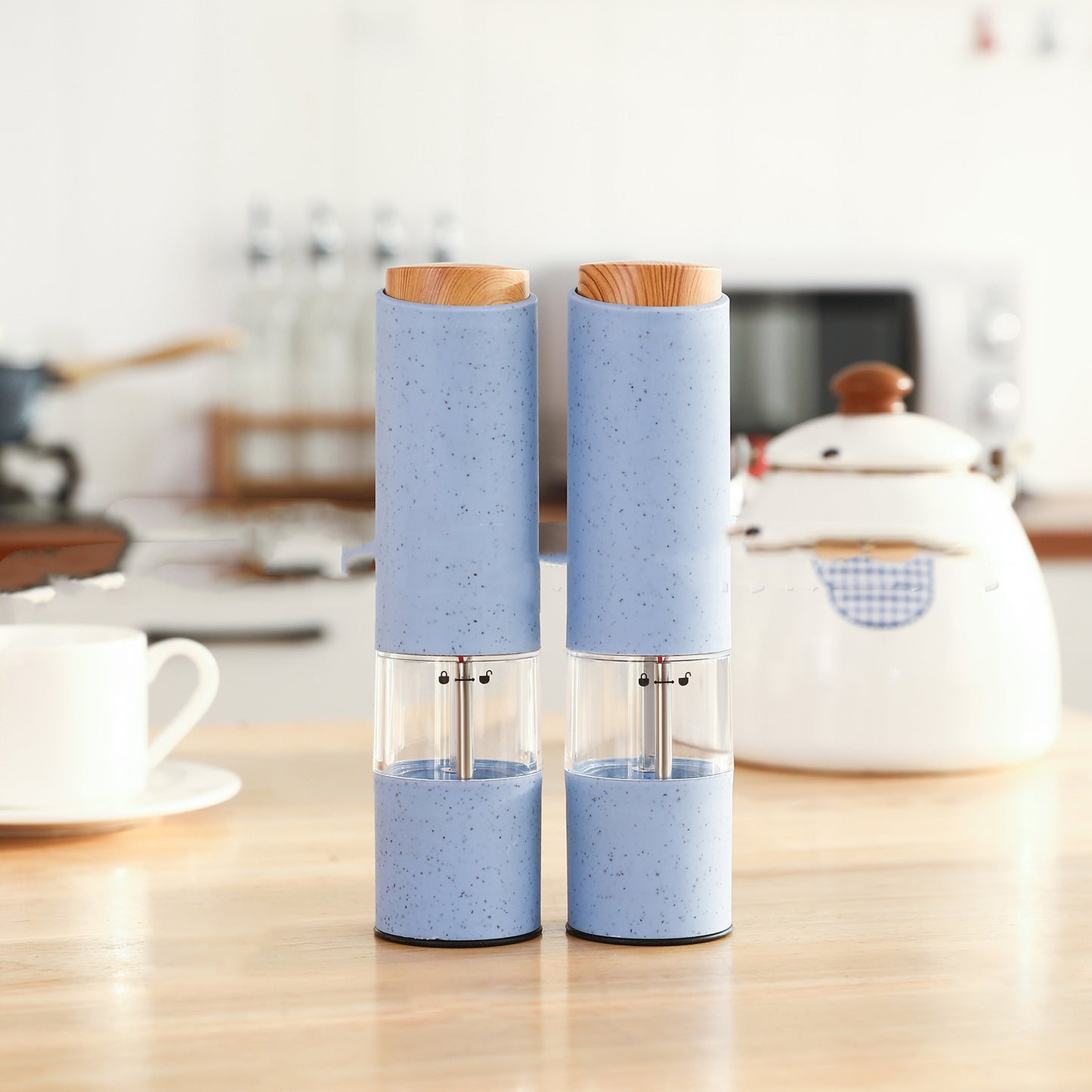 Wheat Straw Salt & Pepper Grinder Set - Electric Spice Mill