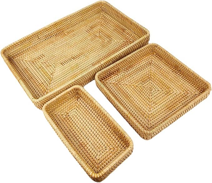 Rattan Rectangular Serving Tray – Handmade Set of 3