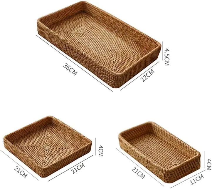 Rattan Rectangular Serving Tray – Handmade Set of 3