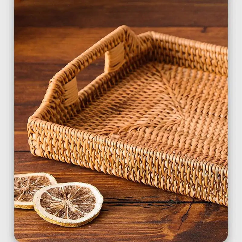 Rattan Rectangular Serving Tray – Handmade Set of 3