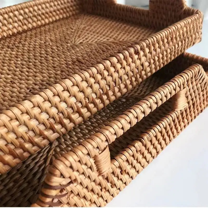 Rattan Rectangular Serving Tray – Handmade Set of 3