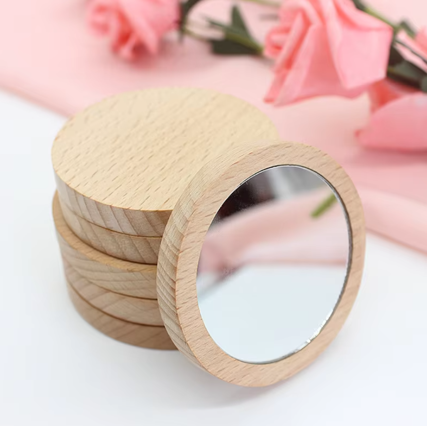 Bamboo Round Travel Makeup Mirror