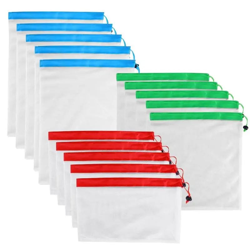 Reusable Mesh Bags - Set for Groceries, Storage, and Organization