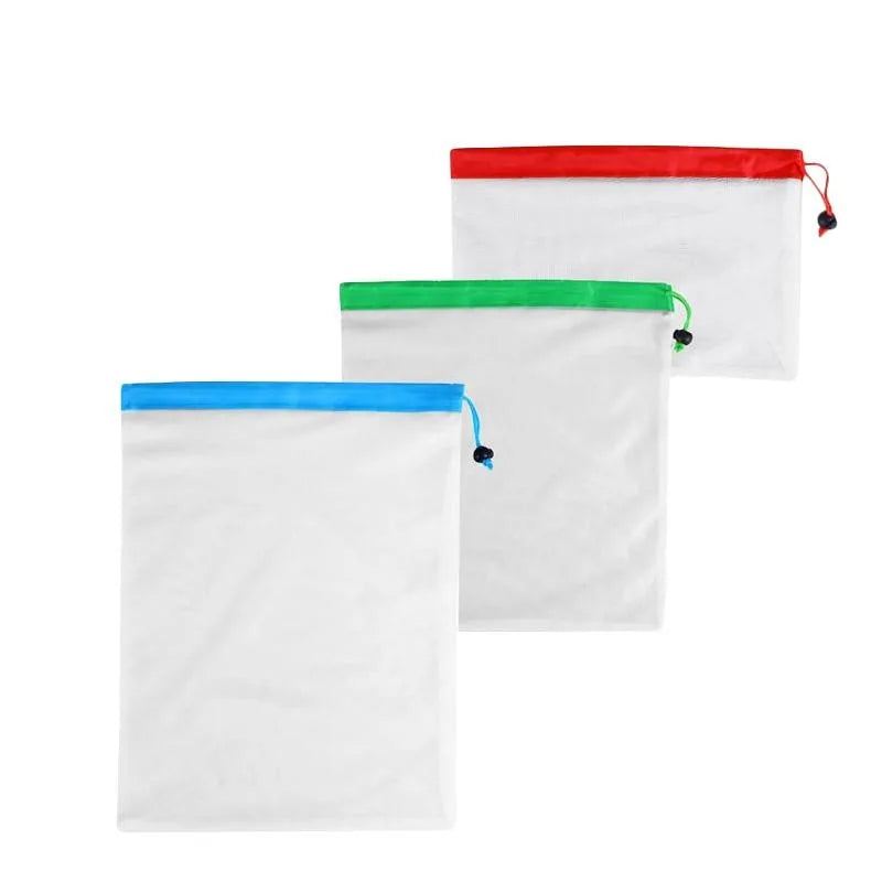 Reusable Mesh Bags - Set for Groceries, Storage, and Organization