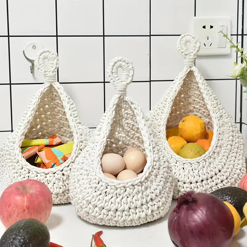 Hanging Crochet Cotton Basket - 3Pc