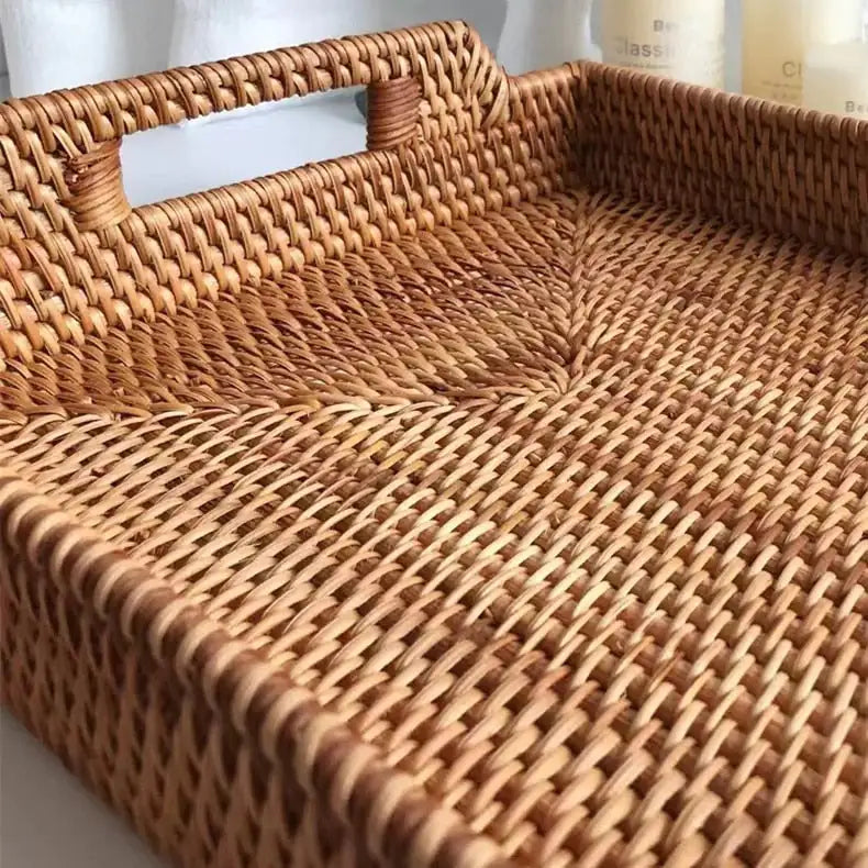 Rattan Rectangular Serving Tray – Handmade Set of 3