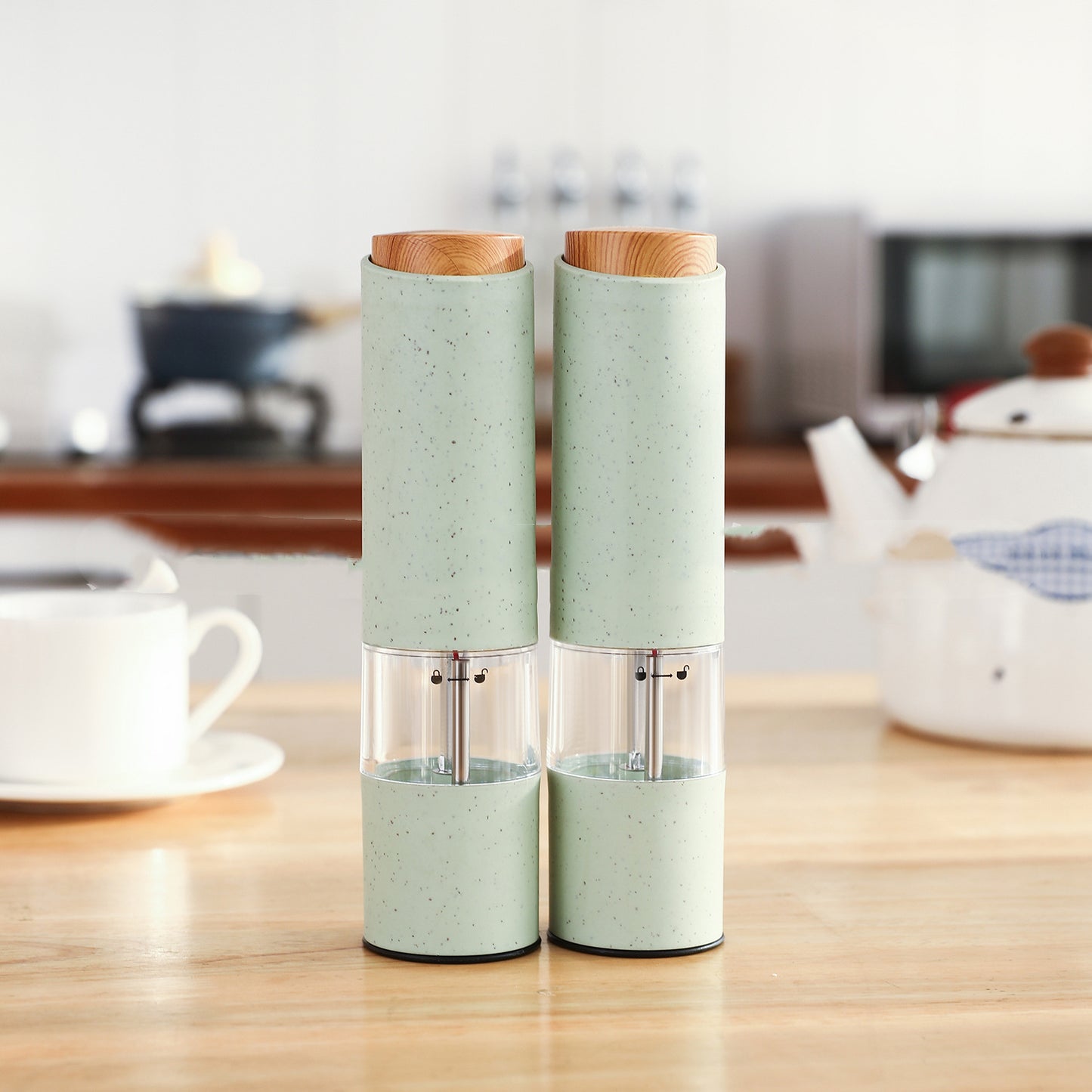 Wheat Straw Salt & Pepper Grinder Set - Electric Spice Mill