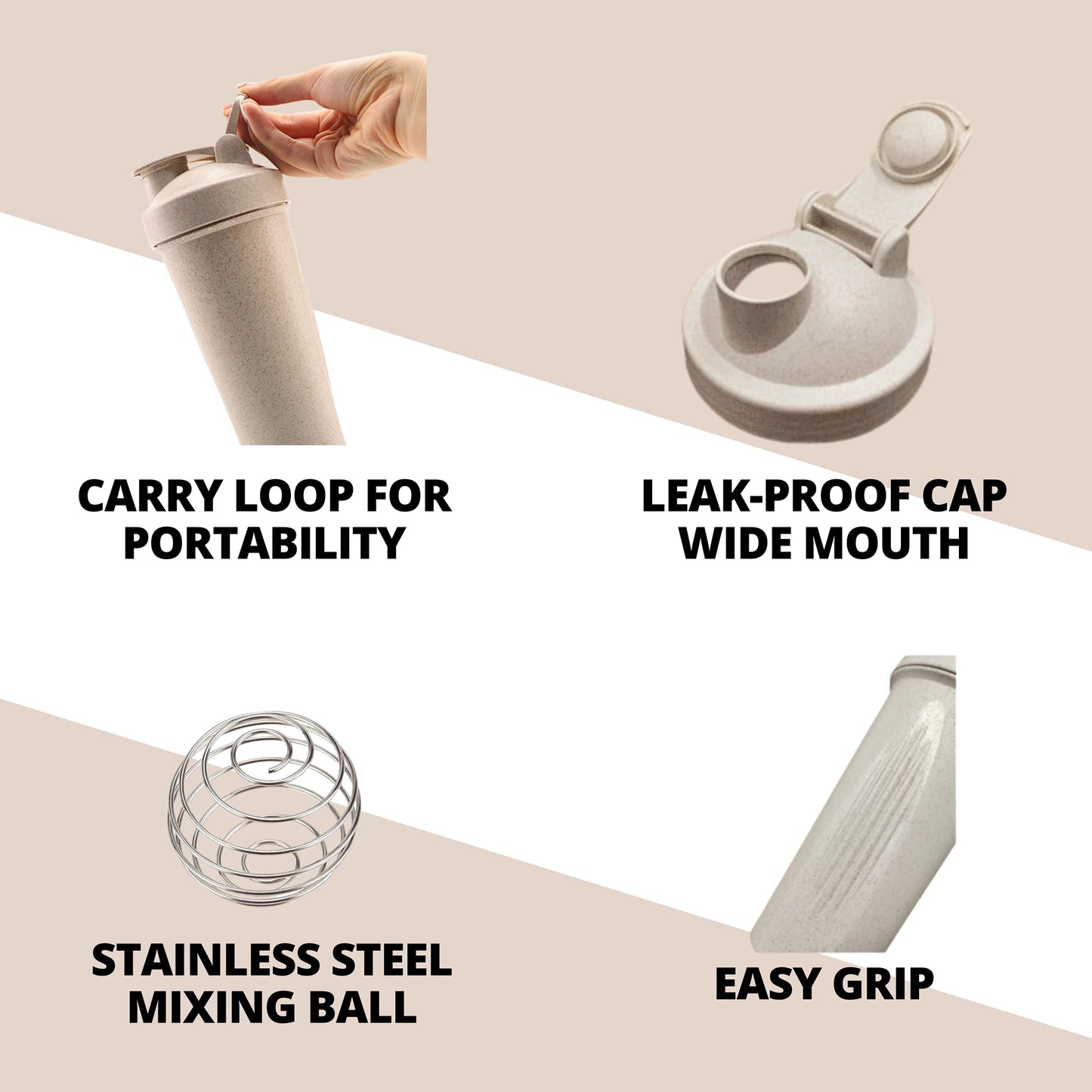 Wheat Straw Shaker Bottle with Mixer Ball (600 ml)