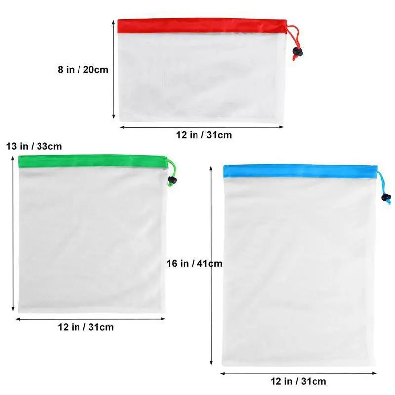 Reusable Mesh Bags - Set for Groceries, Storage, and Organization