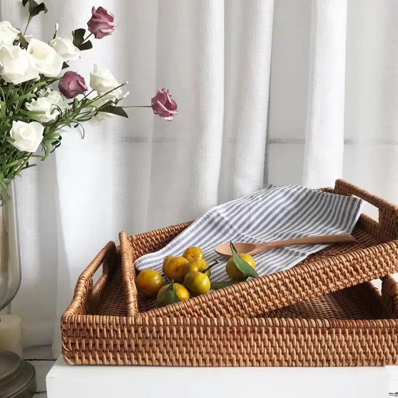 Rattan Rectangular Serving Tray – Handmade Set of 3
