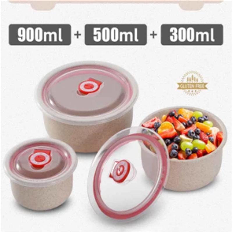 Microwave-Safe Wheat Straw Food Storage Containers - 3 Pcs