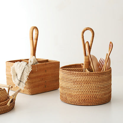 Rattan Hand-Woven Storage Basket with Handle