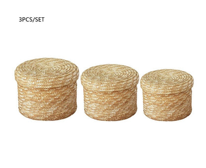 Woven Natural Wheat Straw Storage Baskets – Set of 3