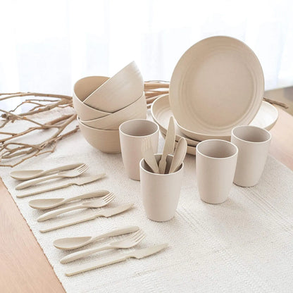 Wheat Straw Dinnerware Set - Plates, Bowls & Cups