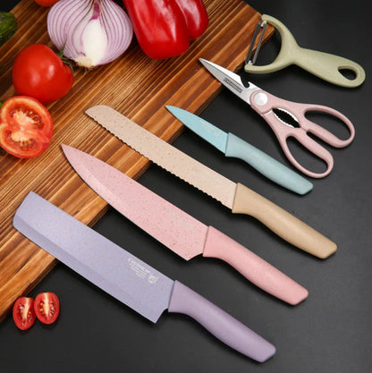 Stainless Steel & Wheat Straw 6-Piece Kitchen Knife Set