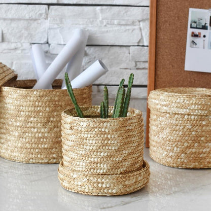 Woven Natural Wheat Straw Storage Baskets – Set of 3