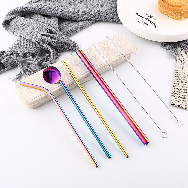 Stainless Steel Straw Set – 6 Pc with Brushes and Spoon