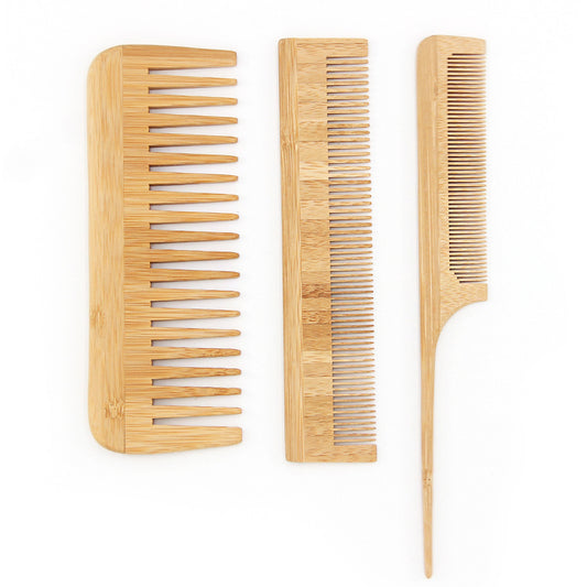 Bamboo Comb Set – Wide, Fine, and Tail Comb