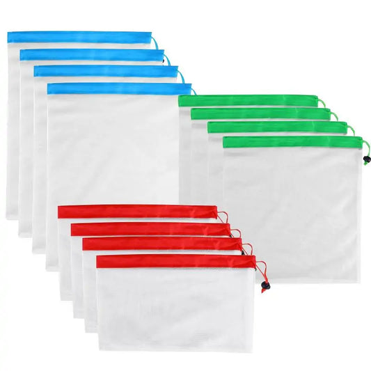 Reusable Mesh Bags - Set for Groceries, Storage, and Organization