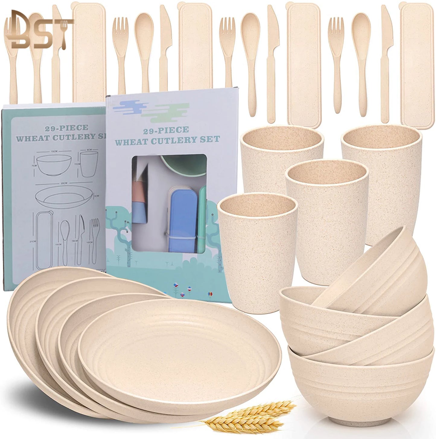 Wheat Straw Dinnerware Set - Plates, Bowls & Cups