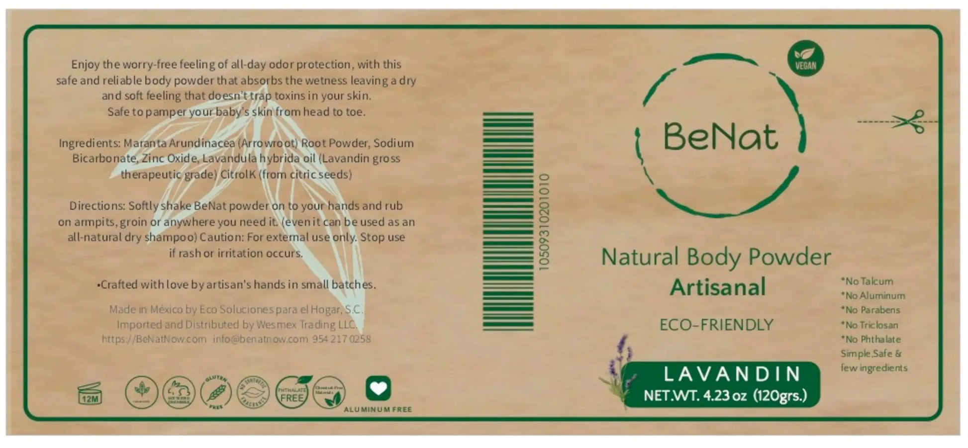 BeNat Body Powder Label Details