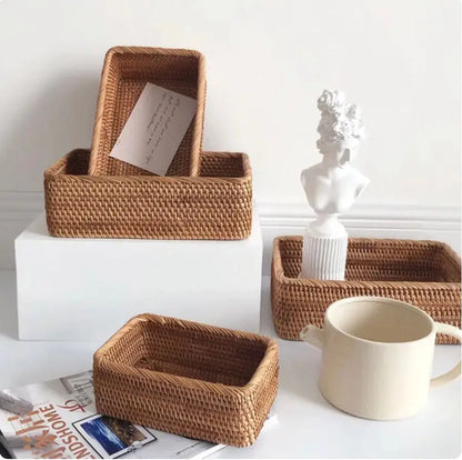 Rattan Rectangular Backet Set – Handmade 3 Pieces