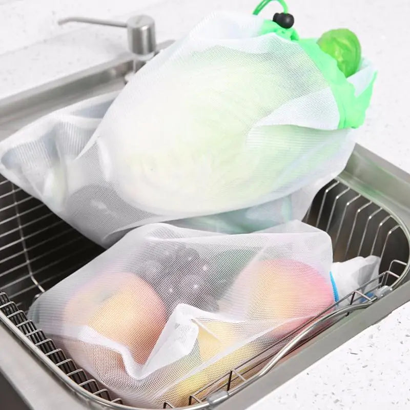 Reusable Mesh Bags - Set for Groceries, Storage, and Organization