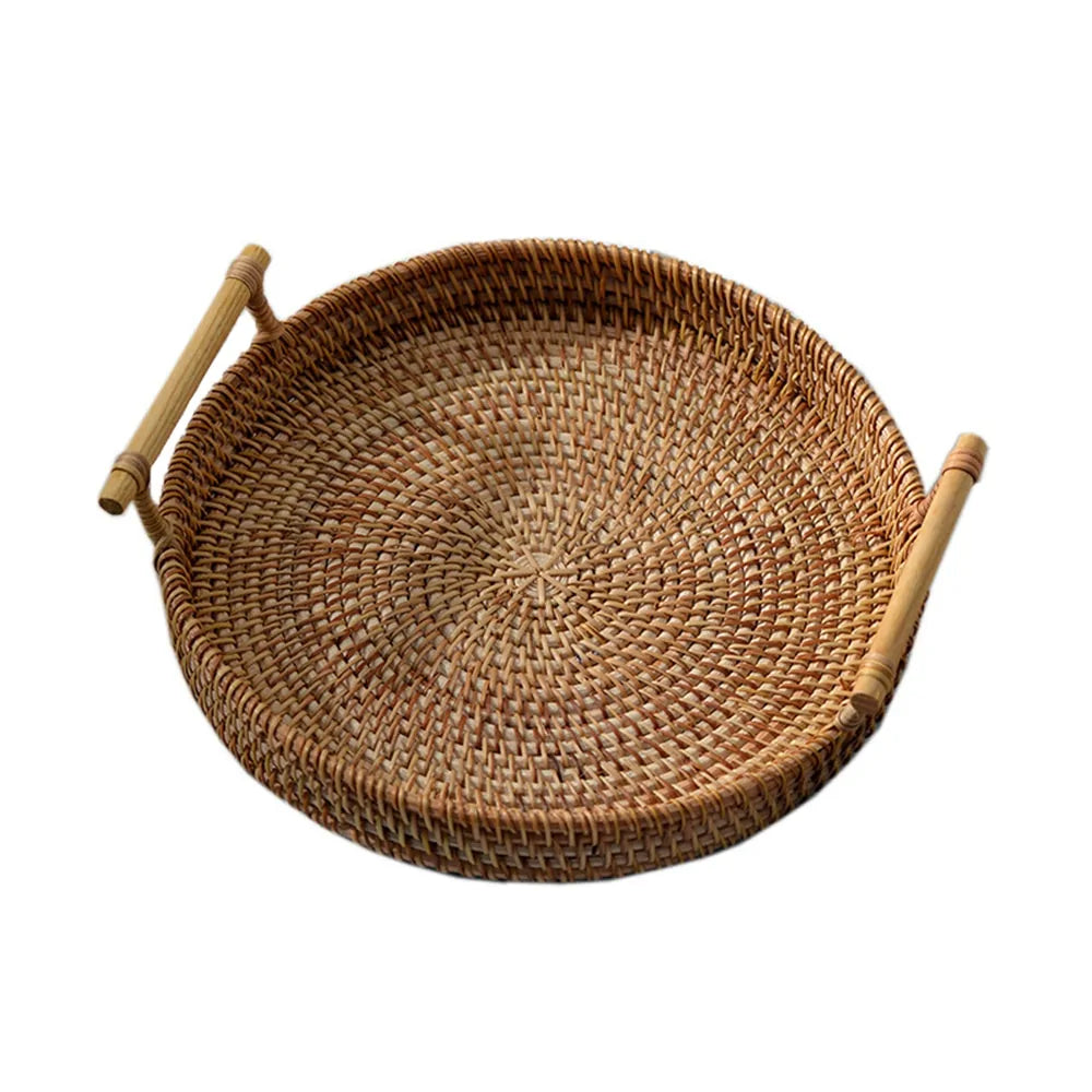 Rattan Handwoven Round Tray with Handle