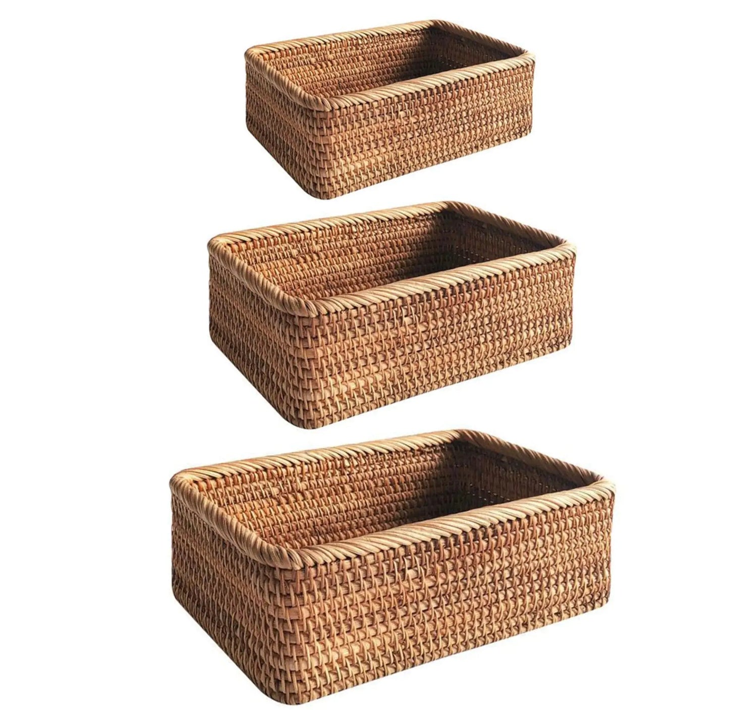 Rattan Rectangular Backet Set – Handmade 3 Pieces