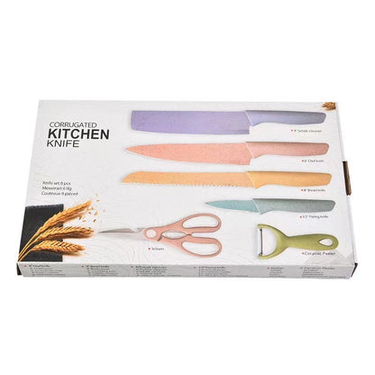 Stainless Steel & Wheat Straw 6-Piece Kitchen Knife Set