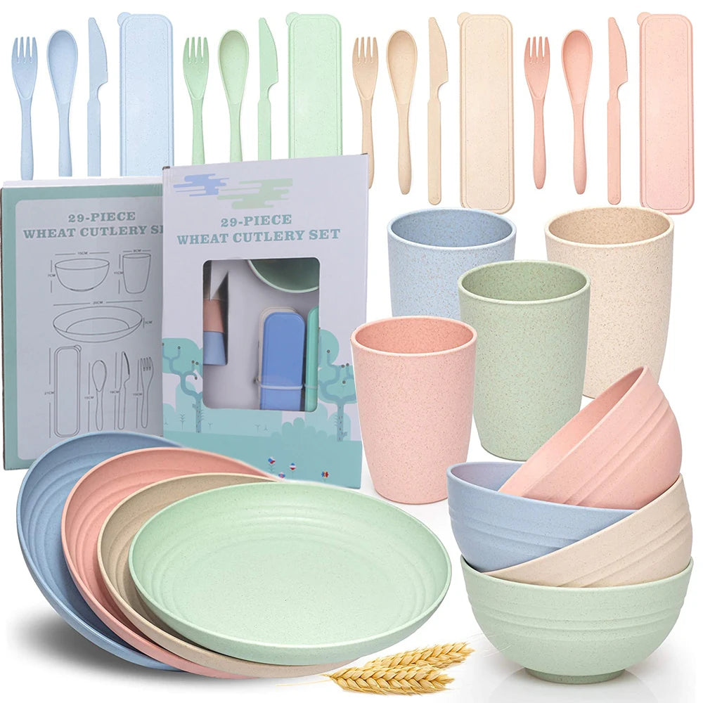 Wheat Straw Dinnerware Set - Plates, Bowls & Cups