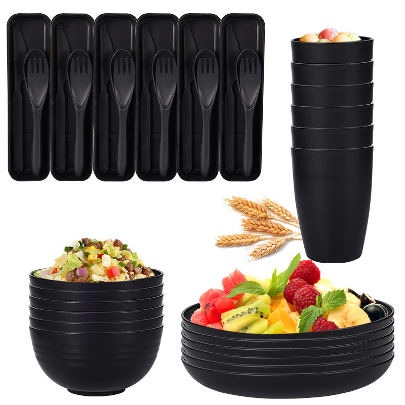 Black Wheat Straw Tableware Set - Eco-Friendly Dinnerware