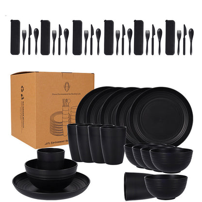 Black Wheat Straw Tableware Set - Eco-Friendly Dinnerware