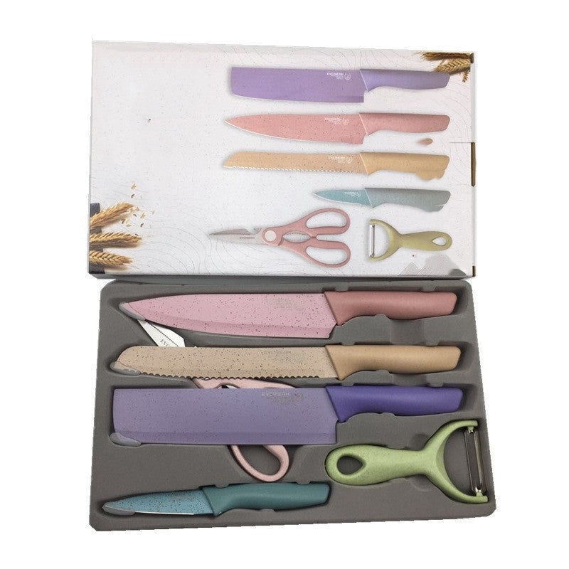 Stainless Steel & Wheat Straw 6-Piece Kitchen Knife Set