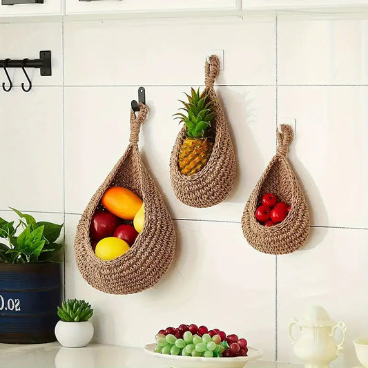 Hanging Crochet Cotton Basket - 3Pc