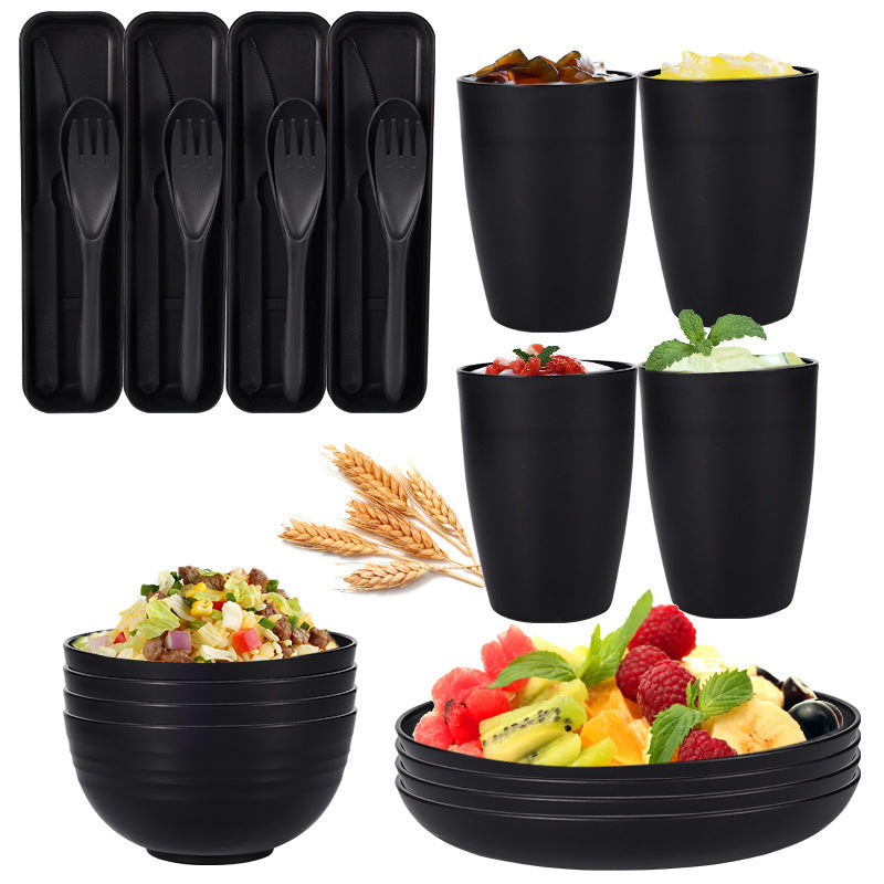 Black Wheat Straw Tableware Set - Eco-Friendly Dinnerware